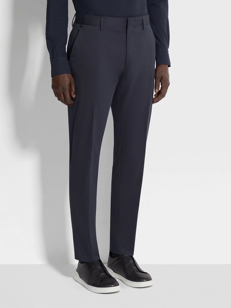 Pantaloni in cotone elasticizzato blu navy Pantaloni in cotone elasticizzato blu navy