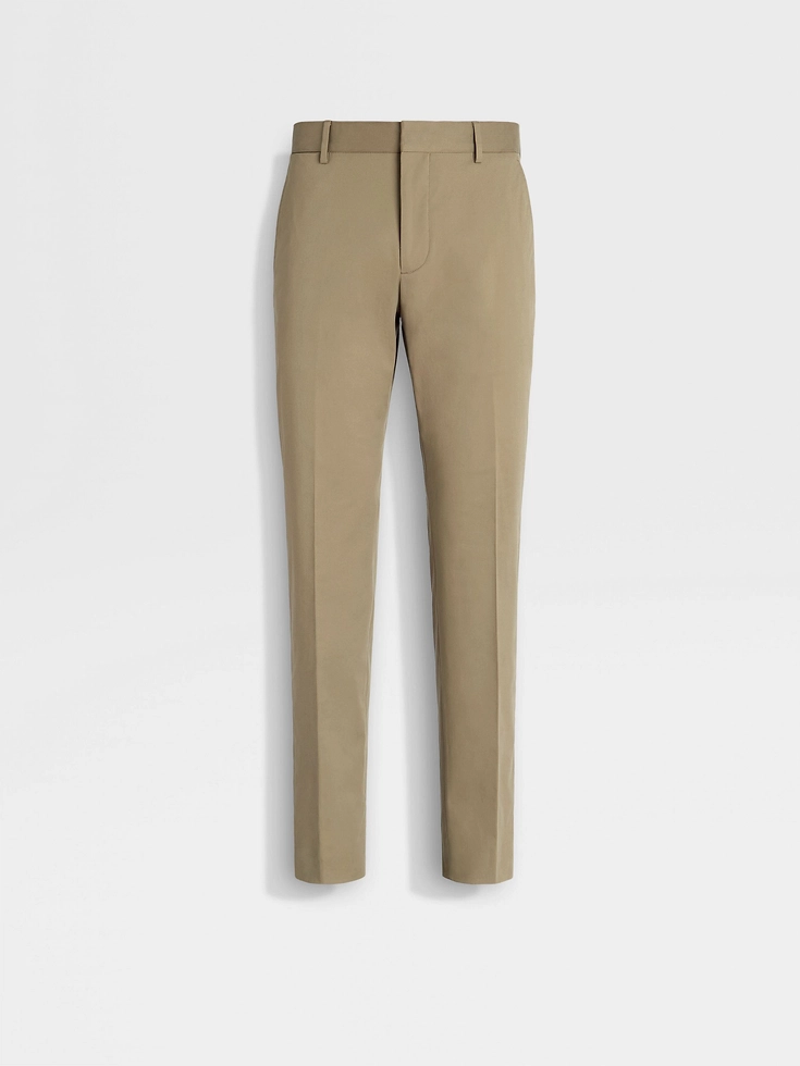 Pantaloni in cotone elasticizzato marrone chiaro