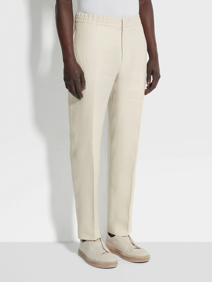 Pantaloni in lino Oasi bianchi Pantaloni in lino Oasi bianchi