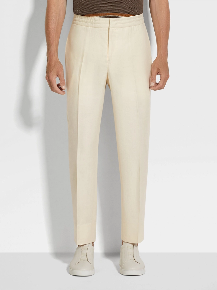 Pantaloni in lino Oasi bianchi Pantaloni in lino Oasi bianchi