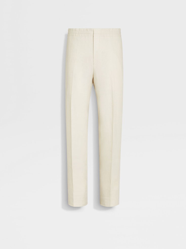Pantaloni in lino Oasi bianco sporco