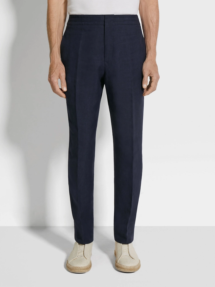 Pantaloni in lino Oasi blu inchiostro Pantaloni in lino Oasi blu inchiostro