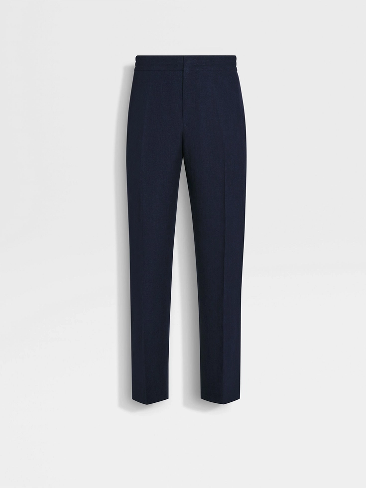 Pantaloni in lino Oasi blu inchiostro