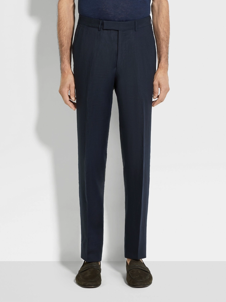 Pantaloni in lino Oasi blu navy Pantaloni in lino Oasi blu navy