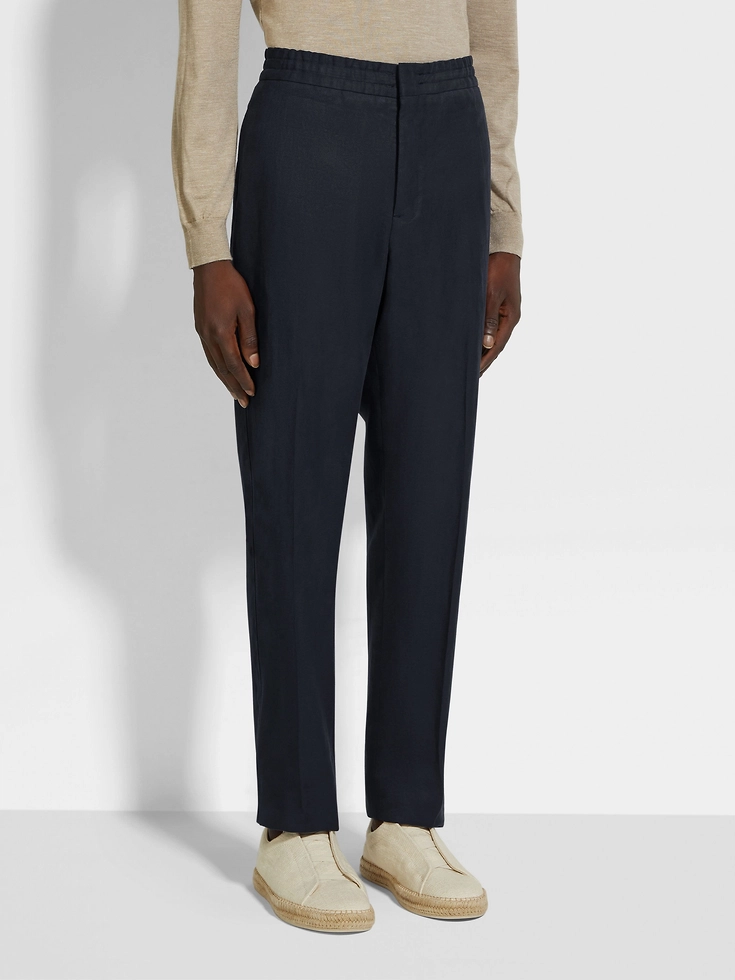 Pantaloni in lino Oasi blu navy Pantaloni in lino Oasi blu navy