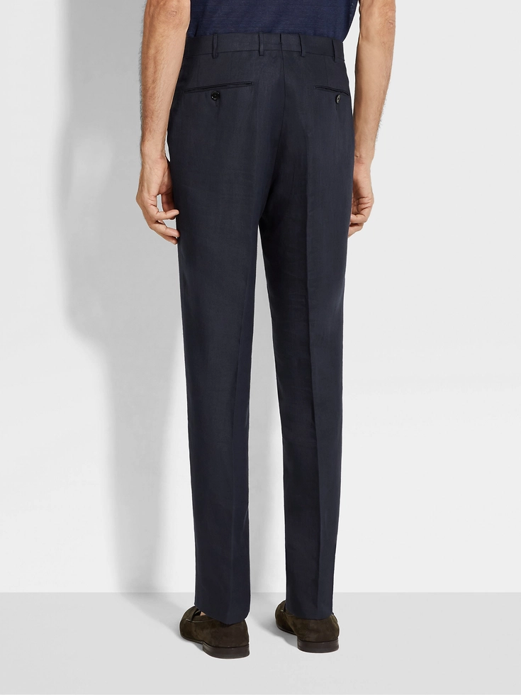 Pantaloni in lino Oasi blu navy Pantaloni in lino Oasi blu navy