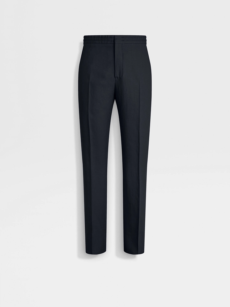 Pantaloni in lino Oasi blu navy