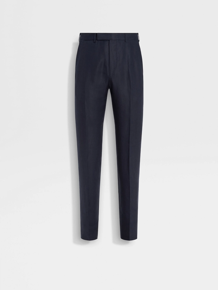 Pantaloni in lino Oasi blu navy