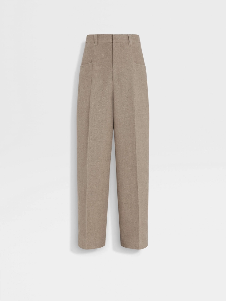 Pantaloni in lino beige mélange