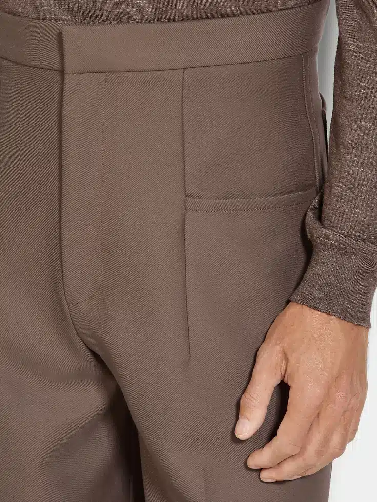 Pantaloni in seta e lana color talpa scuro