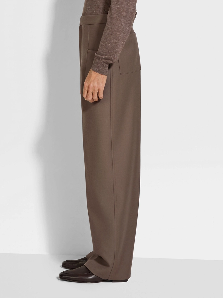 Pantaloni in seta e lana color talpa scuro Pantaloni in seta e lana color talpa scuro