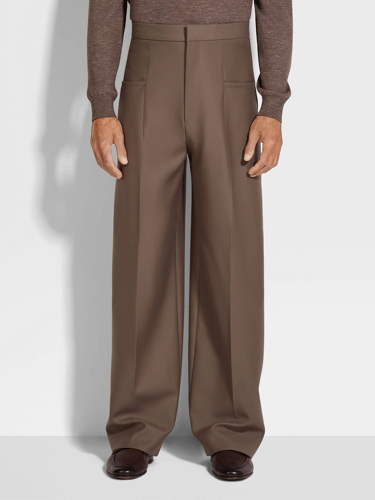 Pantaloni in seta e lana color talpa scuro Pantaloni in seta e lana color talpa scuro