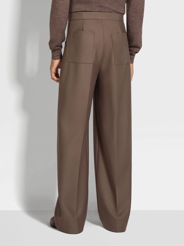 Pantaloni in seta e lana color talpa scuro Pantaloni in seta e lana color talpa scuro