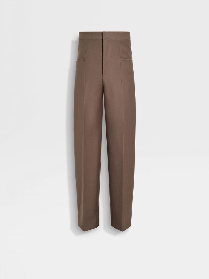 Pantaloni in seta e lana color talpa scuro
