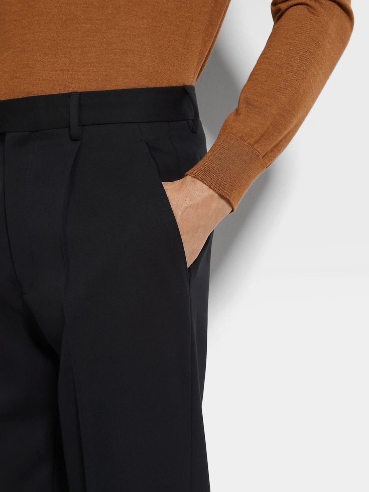 Pantaloni neri in cotone e lana