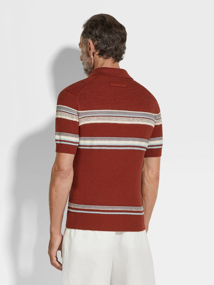 Polo in cotone e seta, rosso mattone, azzurro e bianco Polo in cotone e seta, rosso mattone, azzurro e bianco