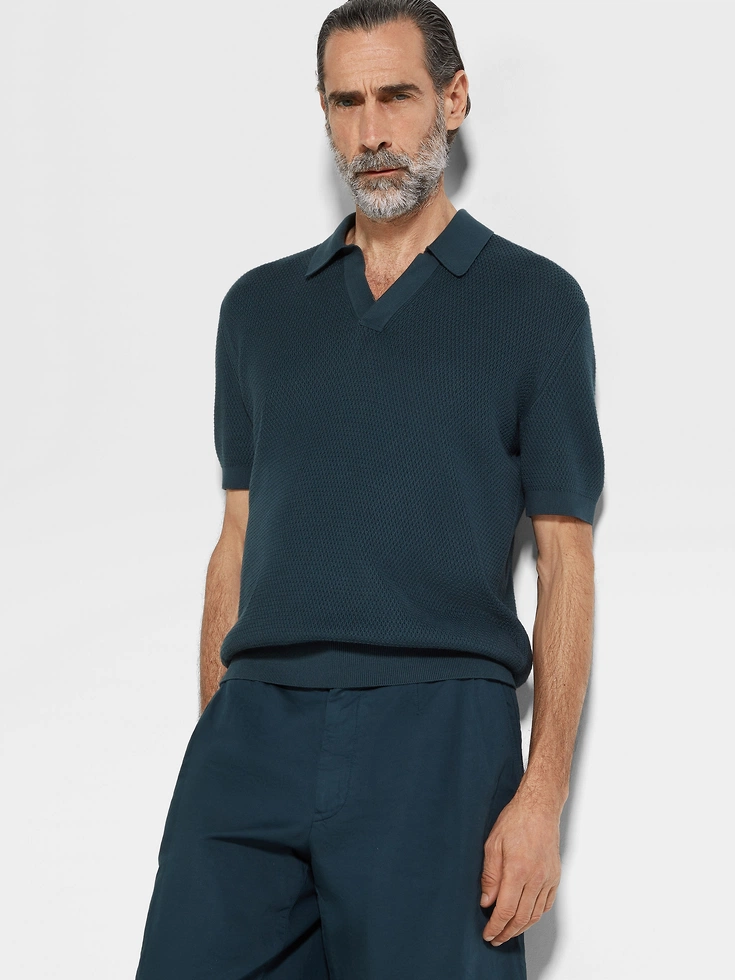 Polo in cotone premium blu petrolio scuro Polo in cotone premium blu petrolio scuro