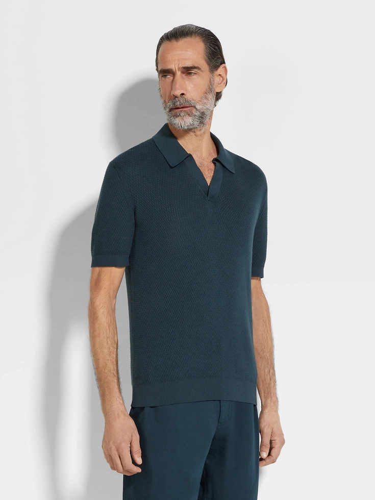 Polo in cotone premium blu petrolio scuro Polo in cotone premium blu petrolio scuro
