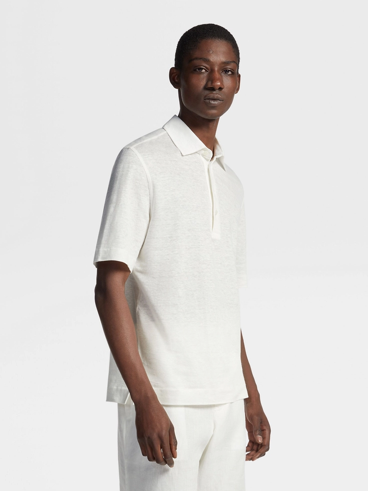 Polo in lino bianco Polo in lino bianco