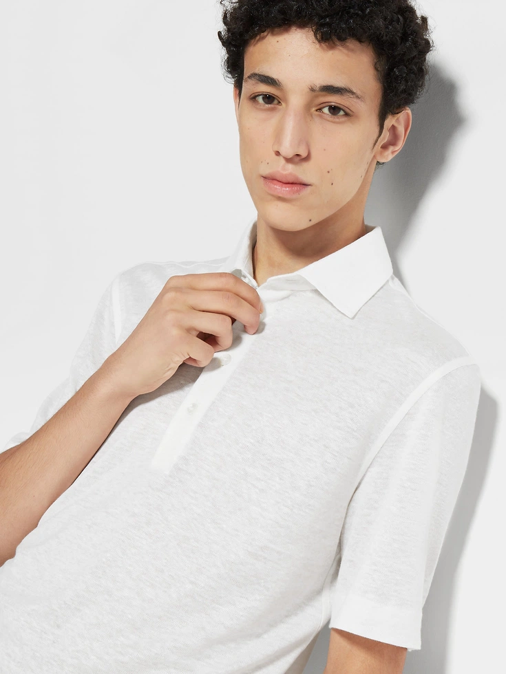 Polo in lino bianco ottico
