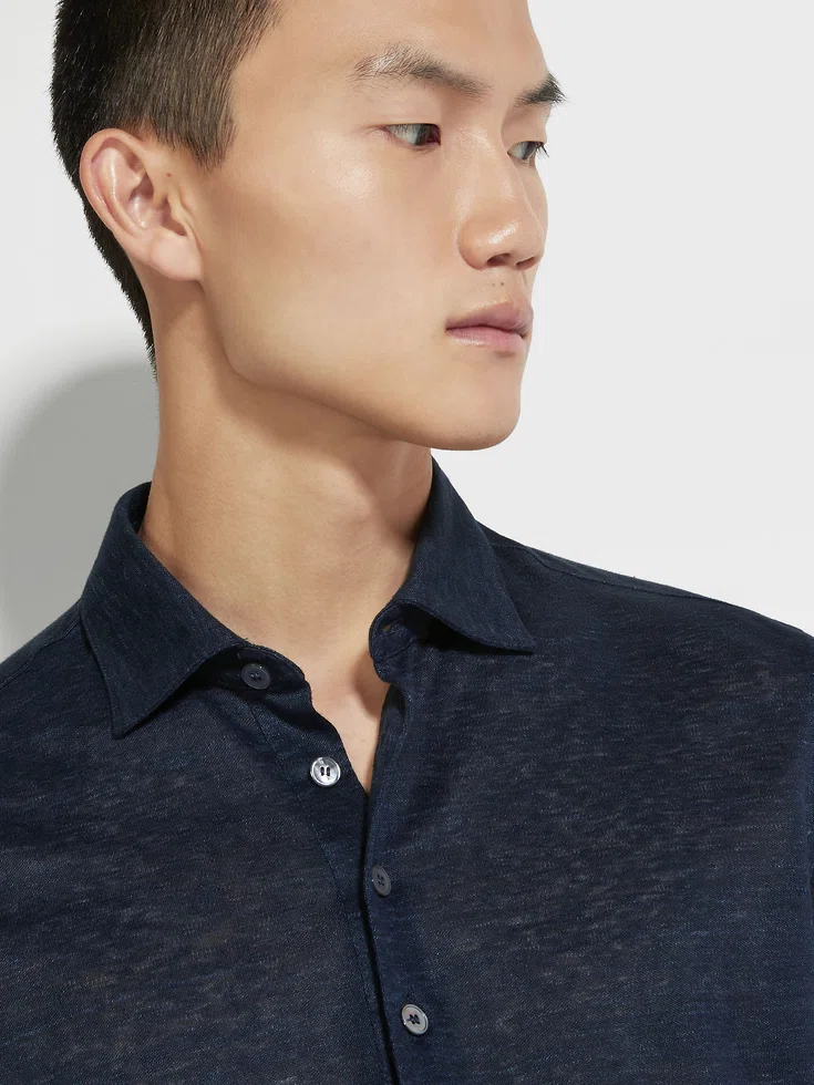 Polo in lino blu navy