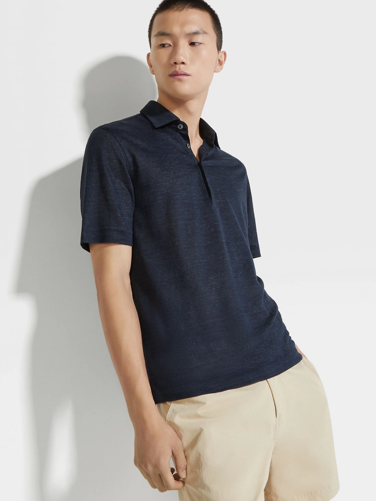 Polo in lino blu navy Polo in lino blu navy