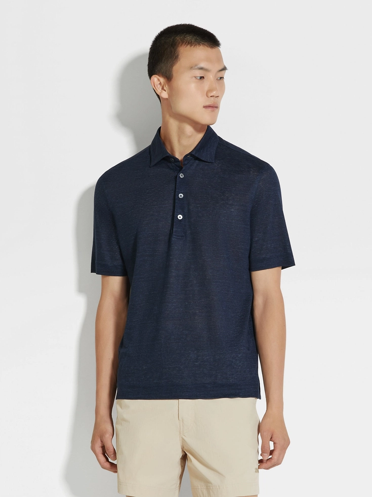 Polo in lino blu navy Polo in lino blu navy