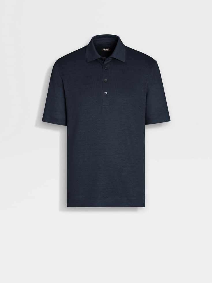 Polo in lino blu navy