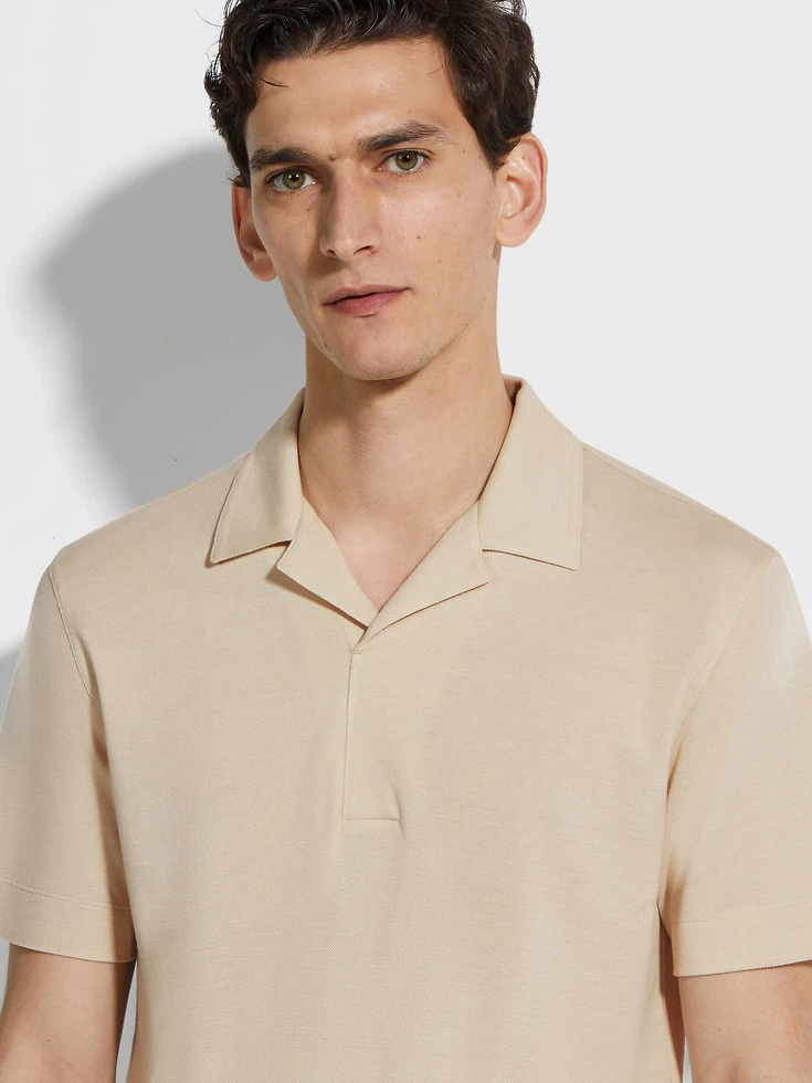 Polo in piquet di seta e cotone beige chiaro