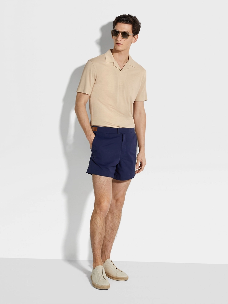 Polo in piquet di seta e cotone beige chiaro Polo in piquet di seta e cotone beige chiaro