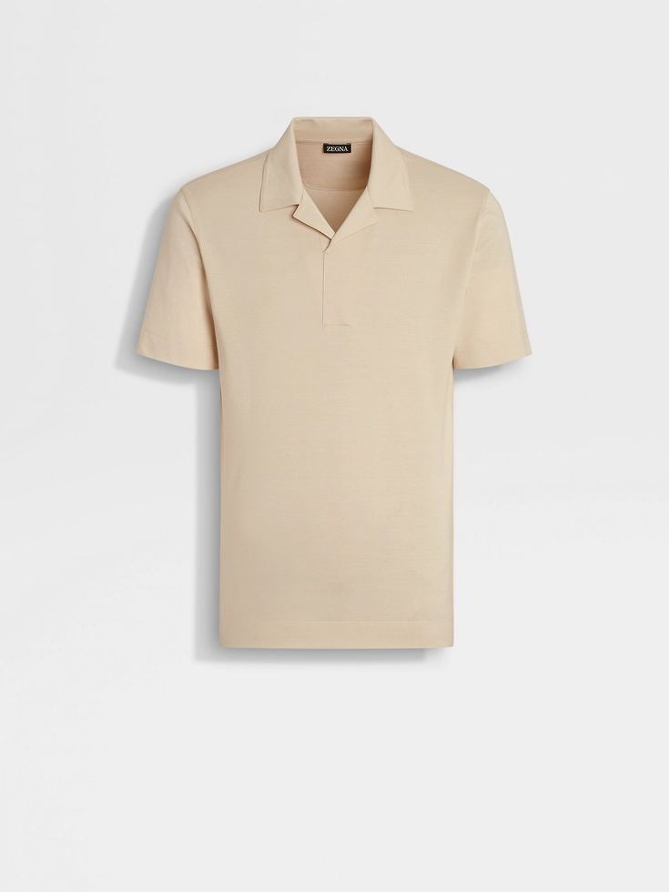 Polo in piquet di seta e cotone beige chiaro