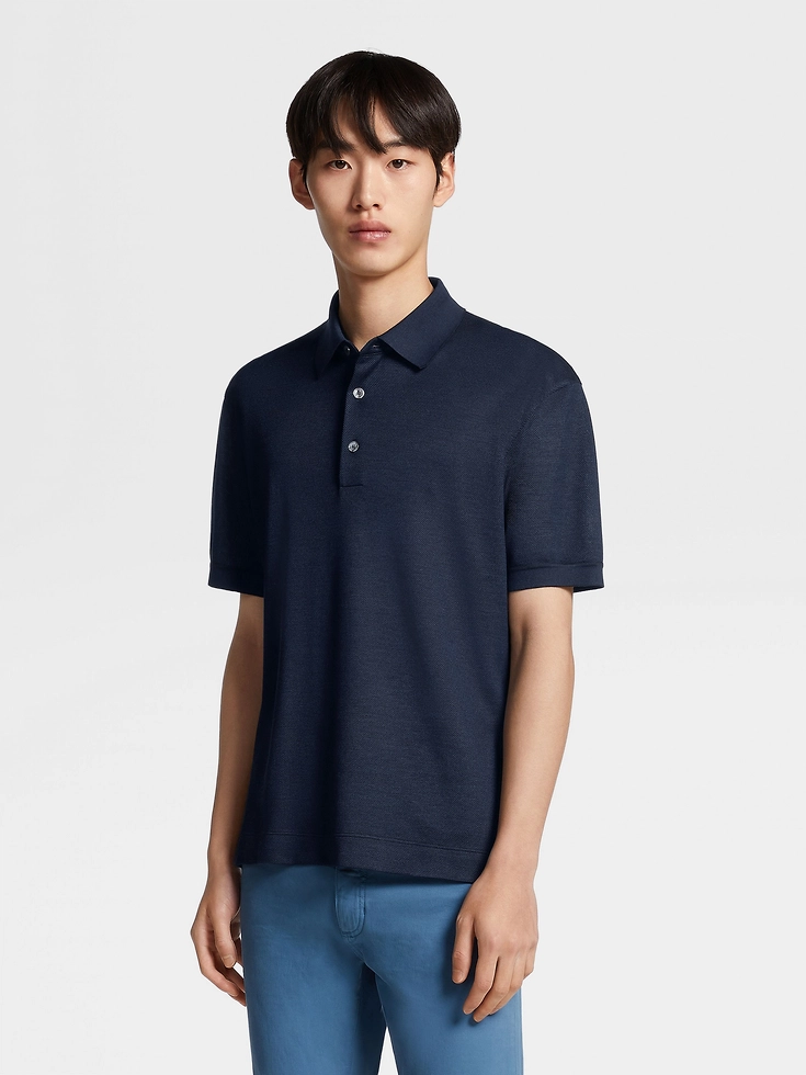 Polo in seta Zegna blu scuro