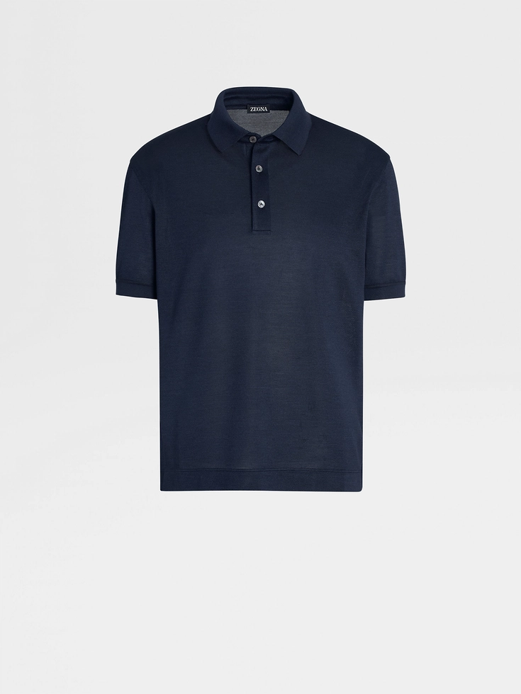 Polo in seta Zegna blu scuro