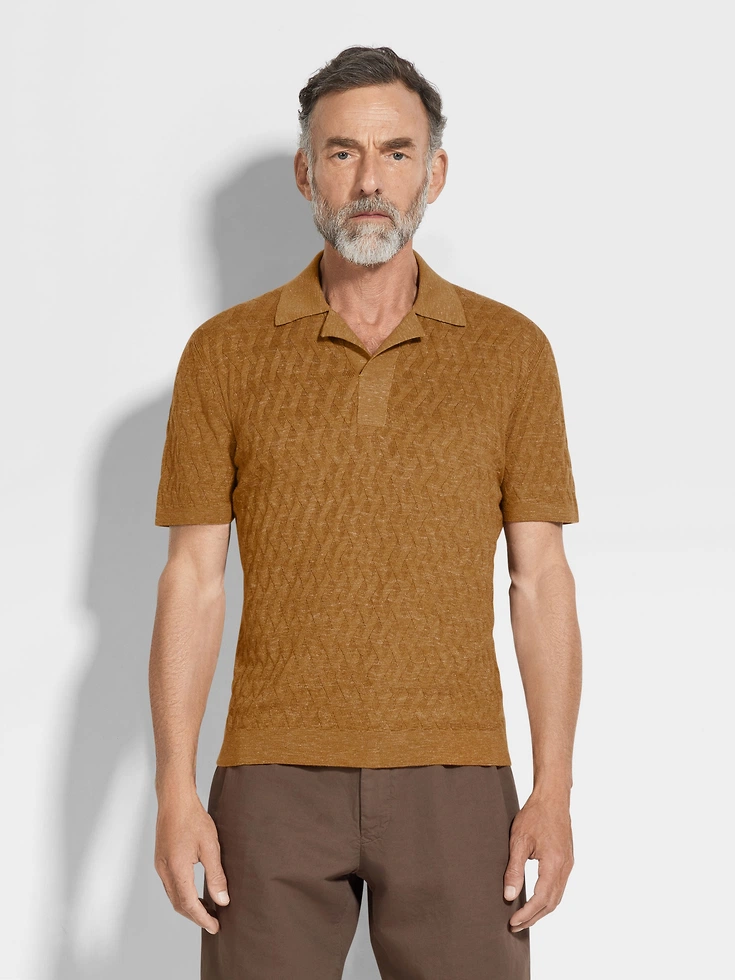 Polo in seta, cashmere e lino color ocra mélange Polo in seta, cashmere e lino color ocra mélange