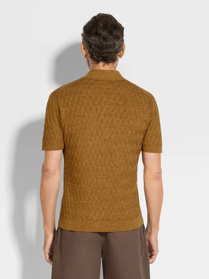 Polo in seta, cashmere e lino color ocra mélange Polo in seta, cashmere e lino color ocra mélange