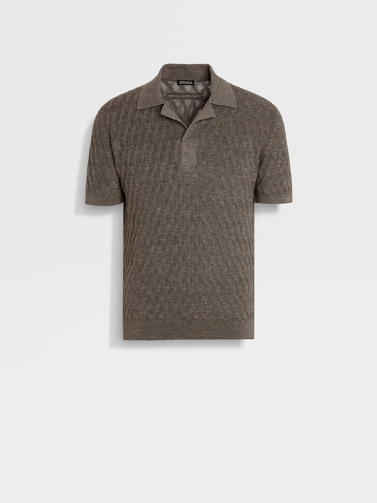 Polo in seta, cashmere e lino color talpa scuro mélange