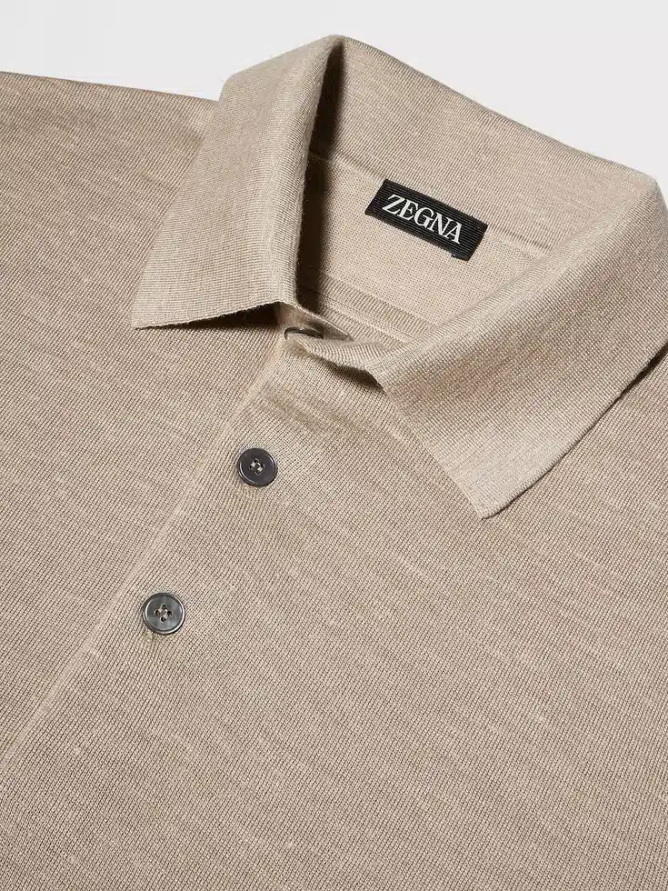 Polo in seta, cashmere e lino color tortora chiaro mélange Polo in seta, cashmere e lino color tortora chiaro mélange