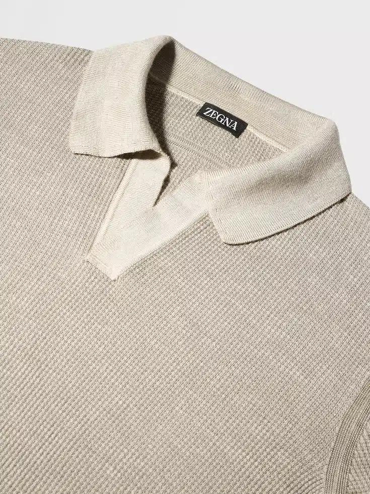 Polo in seta, cashmere e lino color tortora chiaro mélange Polo in seta, cashmere e lino color tortora chiaro mélange