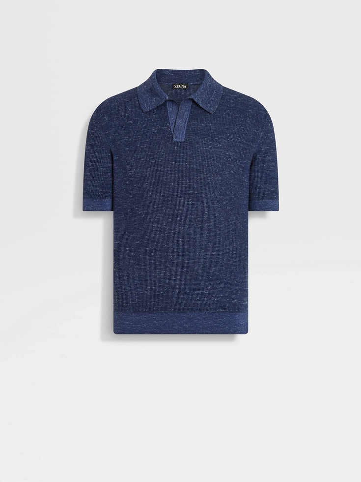 Polo in seta, cashmere e lino mélange blu inchiostro