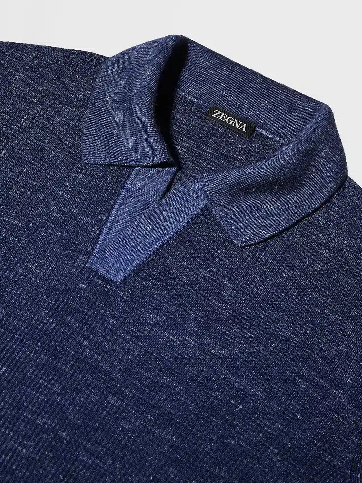 Polo in seta, cashmere e lino mélange blu inchiostro Polo in seta, cashmere e lino mélange blu inchiostro