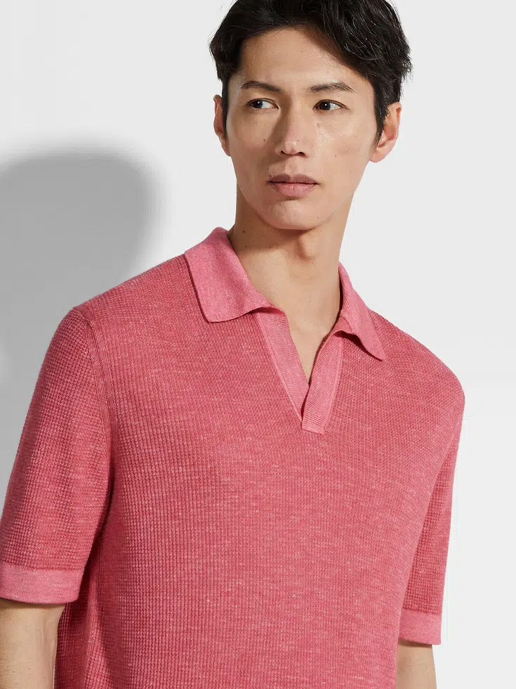 Polo in seta, cashmere e lino mélange fucsia