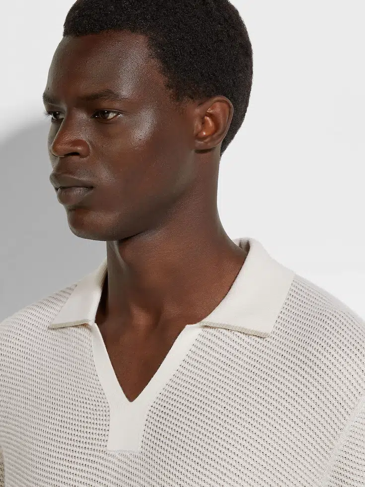 Polo in seta e cashmere bianca