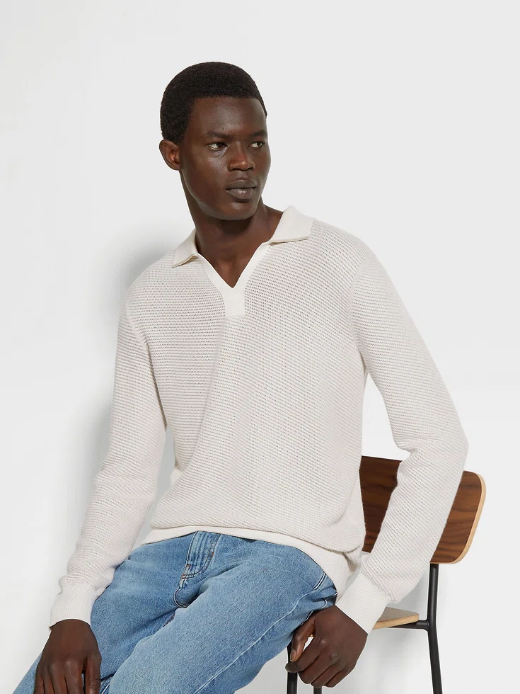 Polo in seta e cashmere bianca Polo in seta e cashmere bianca