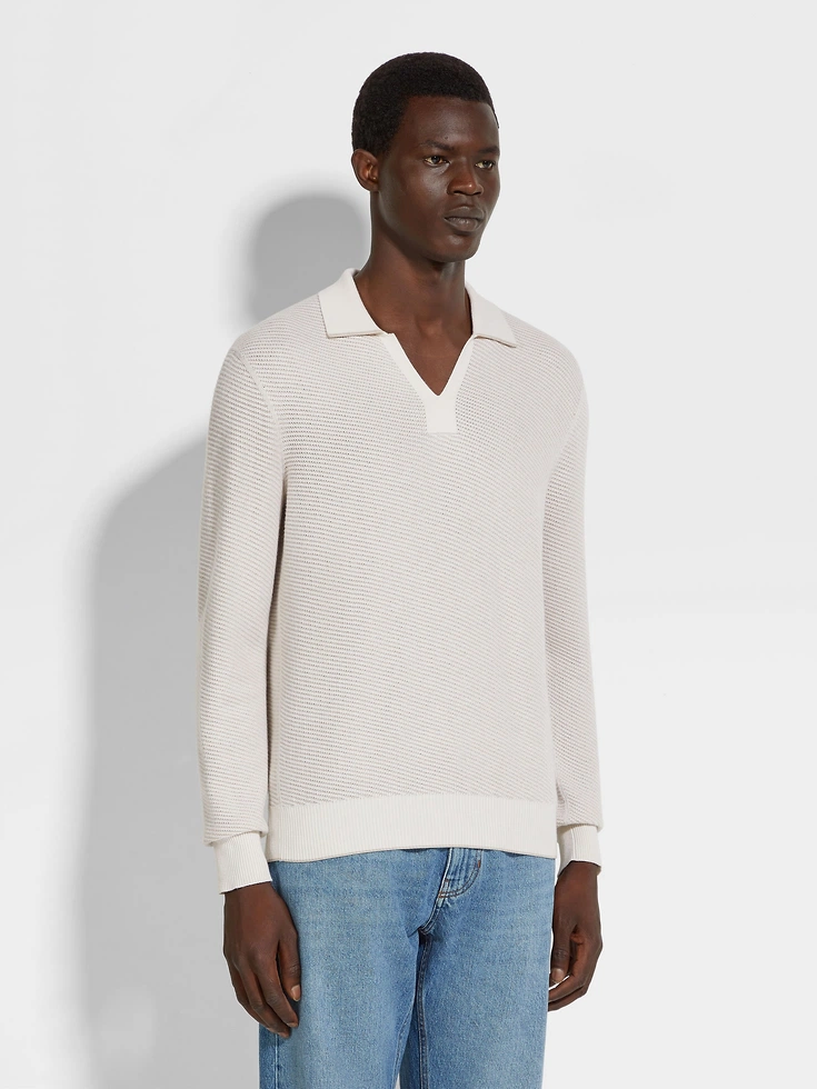 Polo in seta e cashmere bianca Polo in seta e cashmere bianca