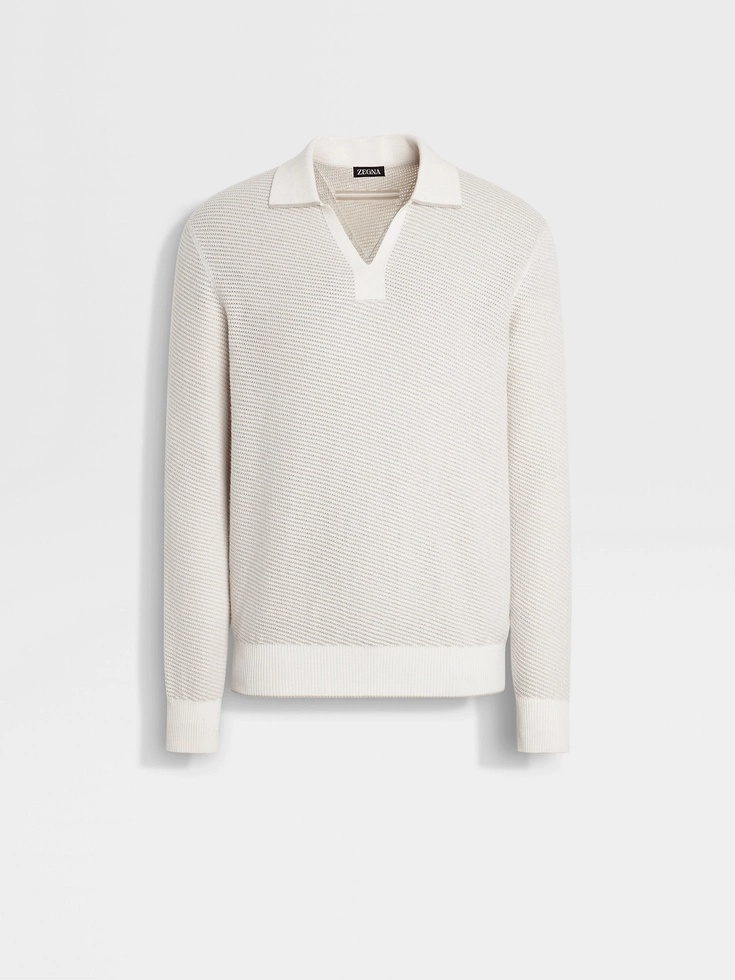 Polo in seta e cashmere bianca