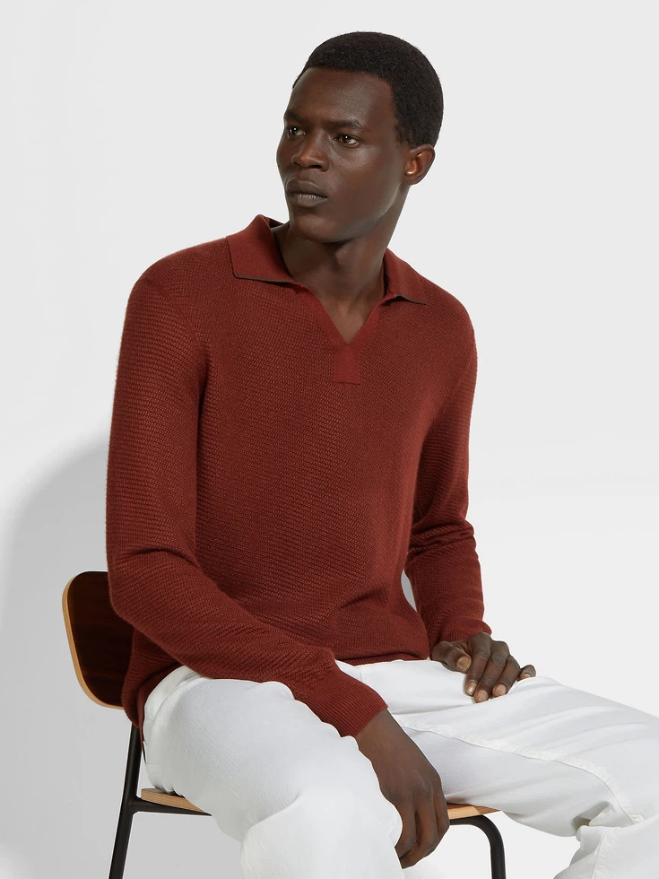 Polo in seta e cashmere rosso mattone Polo in seta e cashmere rosso mattone