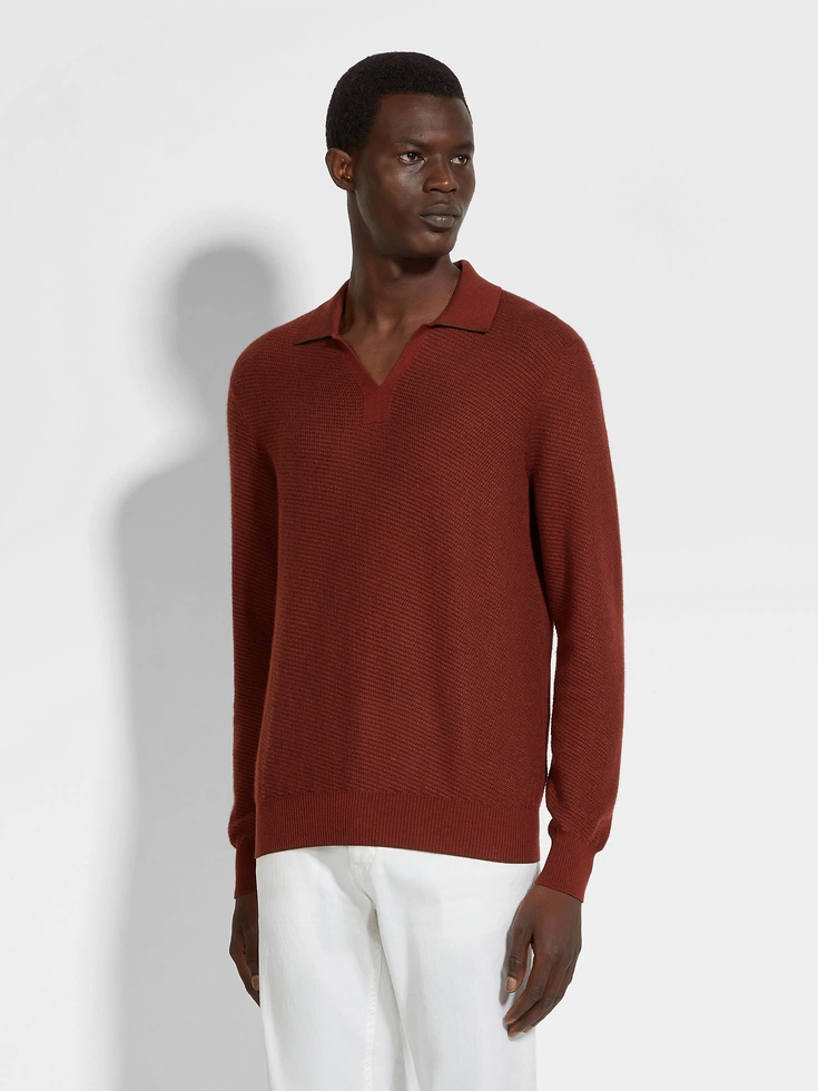 Polo in seta e cashmere rosso mattone Polo in seta e cashmere rosso mattone