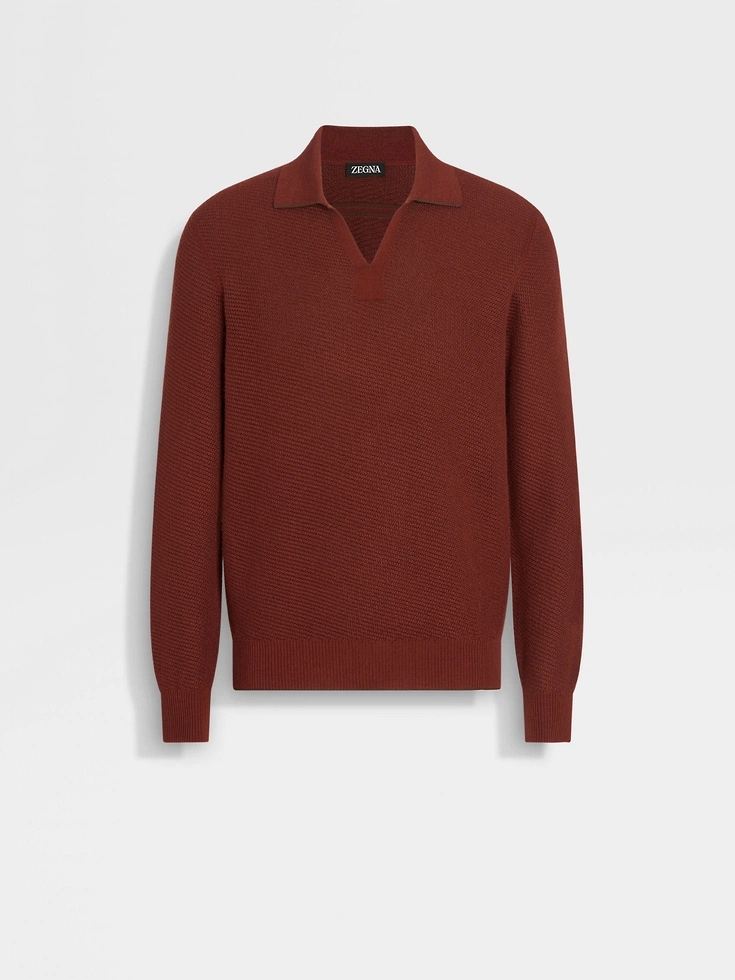 Polo in seta e cashmere rosso mattone