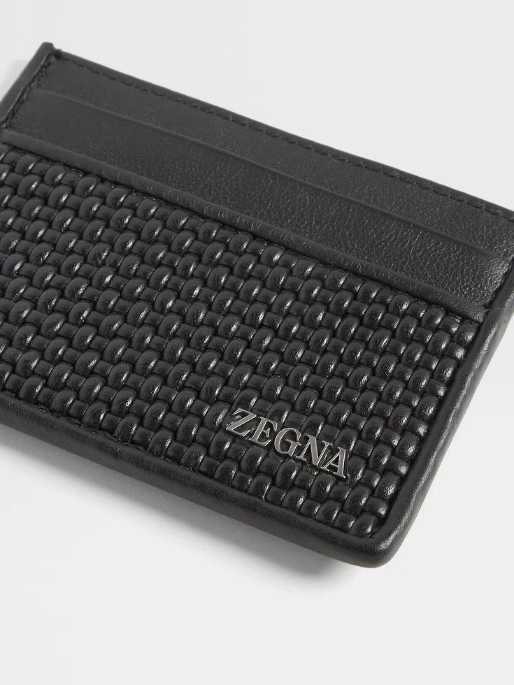 Porta carte di credito in pelle PELLETESSUTA™ nera Porta carte di credito in pelle PELLETESSUTA™ nera
