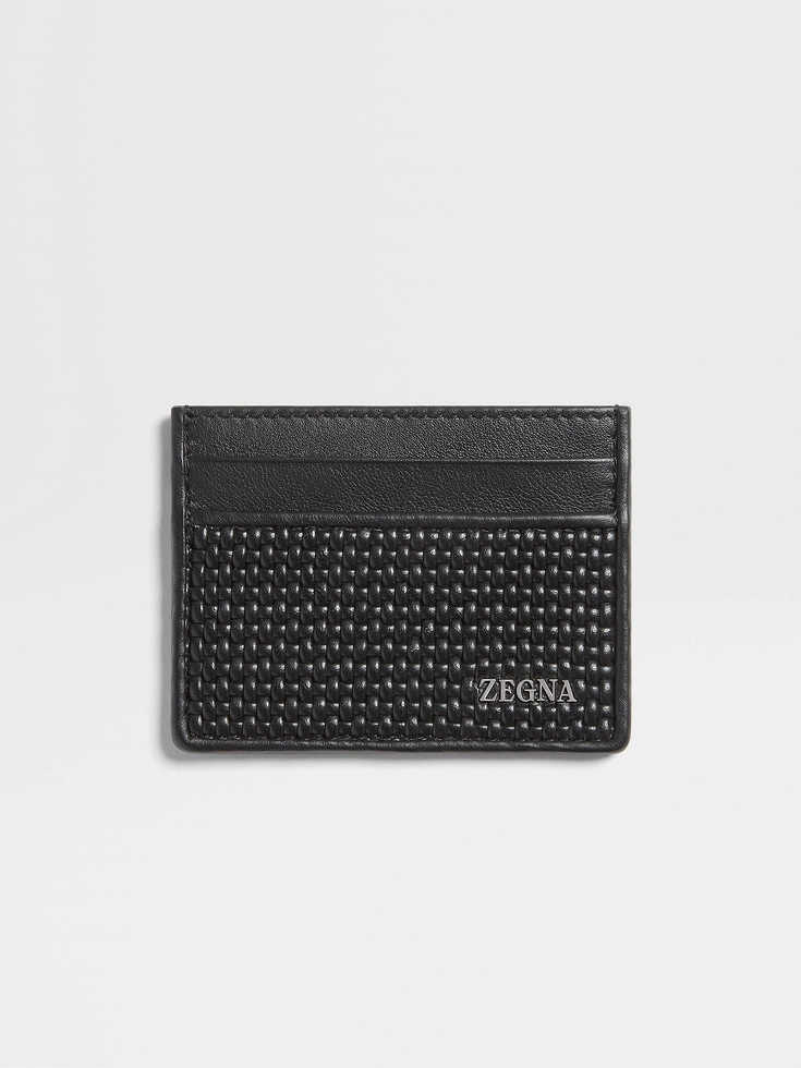 Porta carte di credito in pelle PELLETESSUTA™ nera